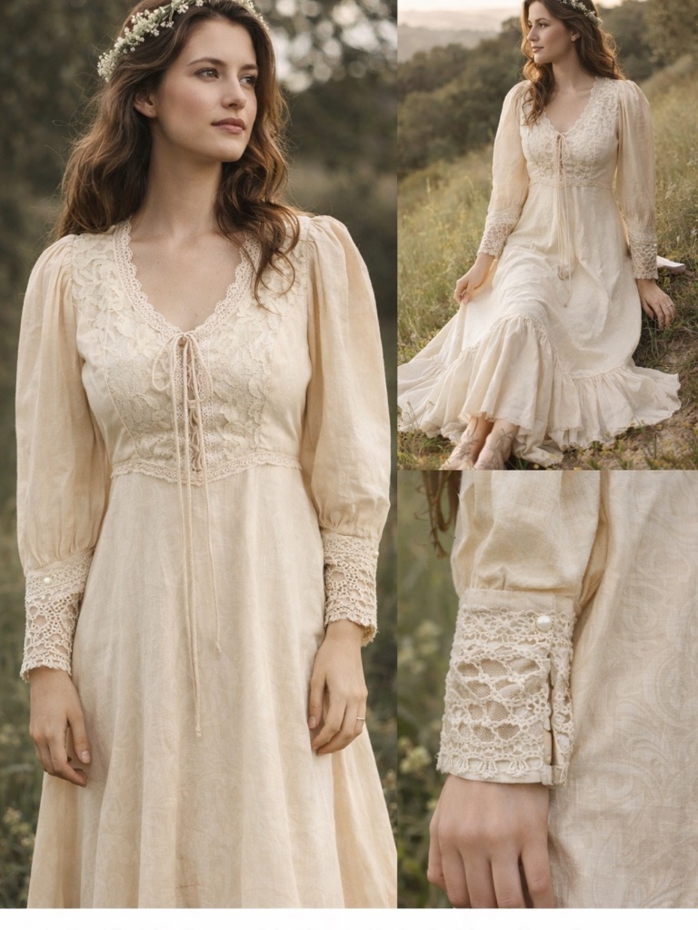 Vintage Gunne Sax Prairie Dress Cream Lace Cottagecore XS S